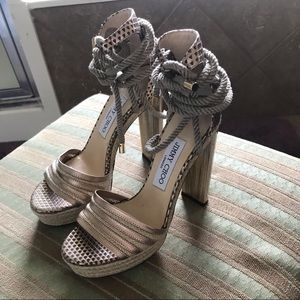 Jimmy Cho Mayje 130 Rope Tie Sandals SZ 37